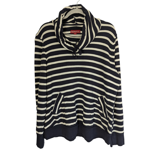 Merona Womens XXL Black White Stripes Sweater Drawstring Loose Turtleneck - Picture 1 of 9